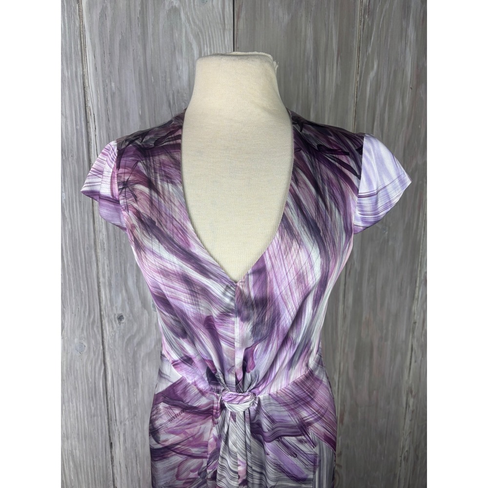 Armani Collezioni Silk Sheath Dress Womens 8 Purple Abstract Knot V-Neck Italy - Picture 2 of 14